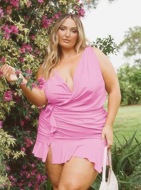 Devotion Mini Dress Pink Curve Silk Air Halter-Neck