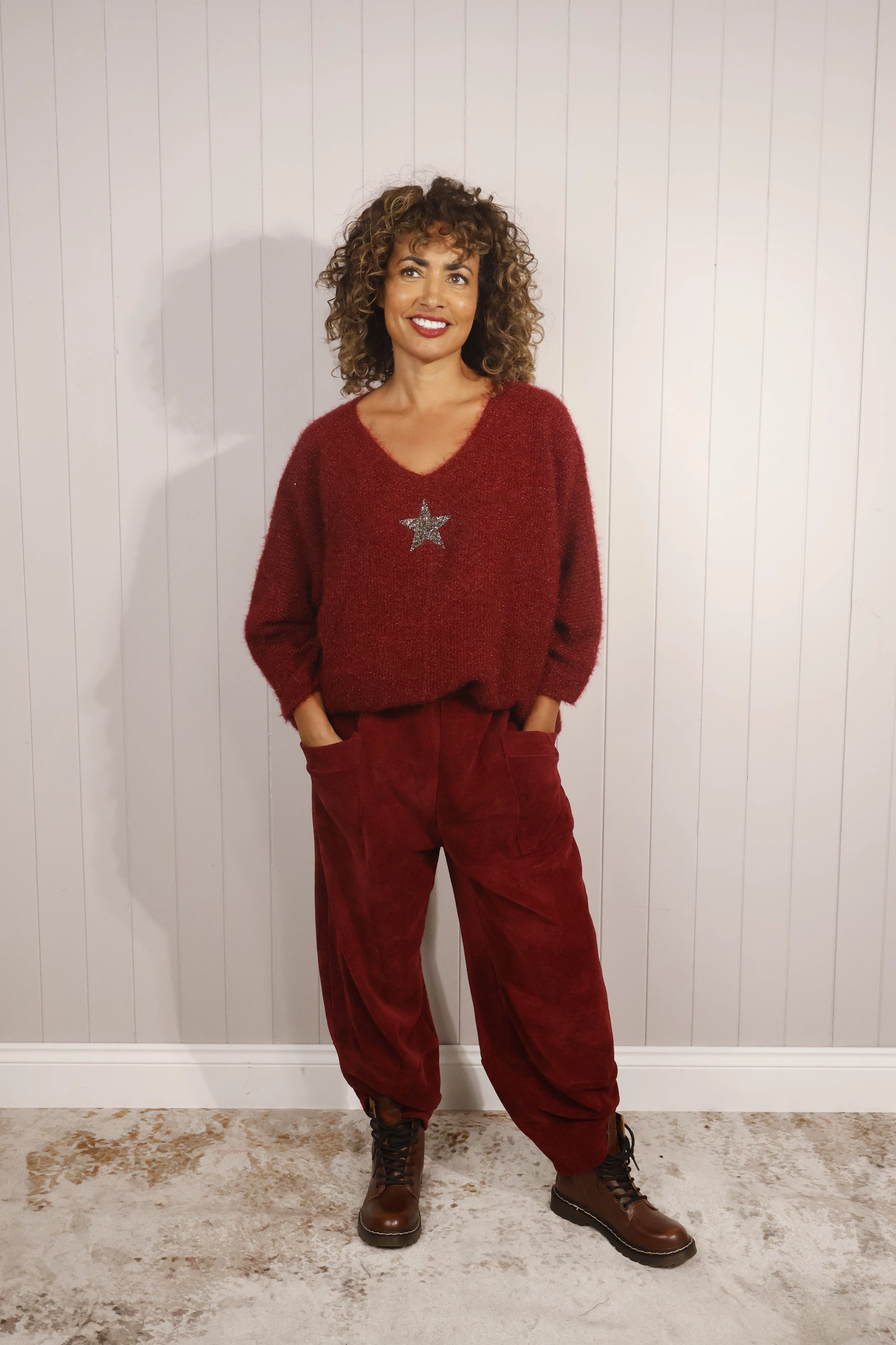 Comfy Wearable Tahlia Chenille Trousers Bordeaux