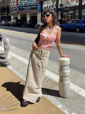 Non Irritating Seams Hand Painted Giddings Cargo Maxi Skirt Beige