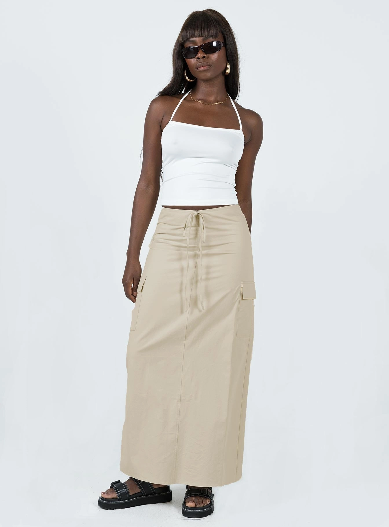 Giddings Cargo Maxi Skirt Beige Light Flow Airy Look