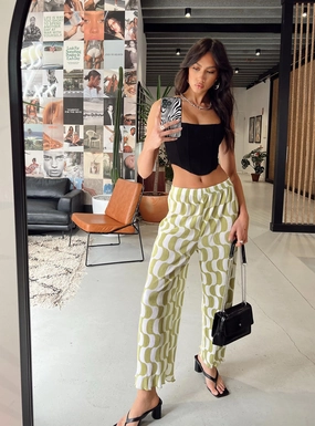 Belt loops Classic Comfort Taina Pleated Wide Leg Pants Green Multi