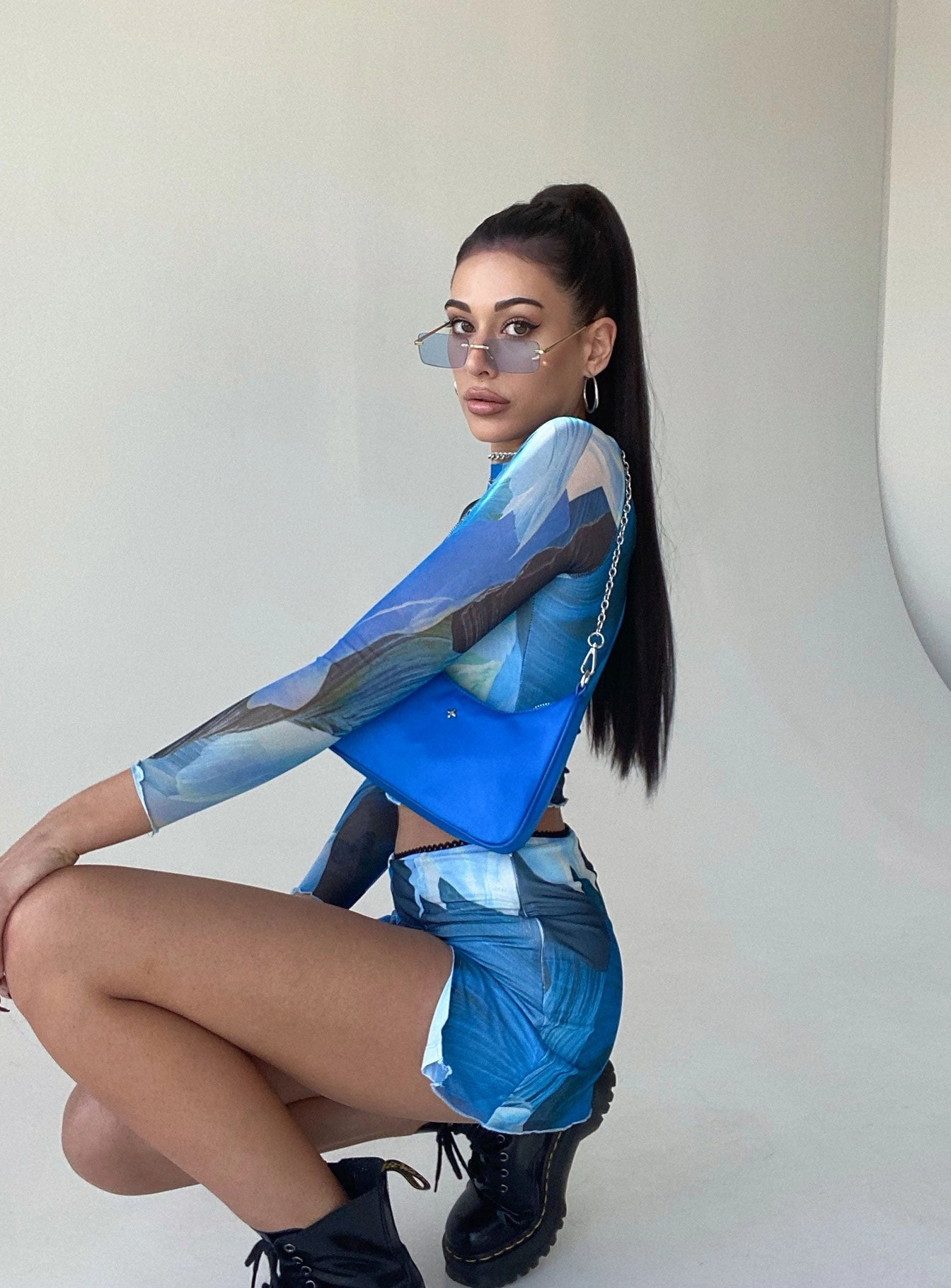 Felicity Mini Skirt Blue color block Tonal Look