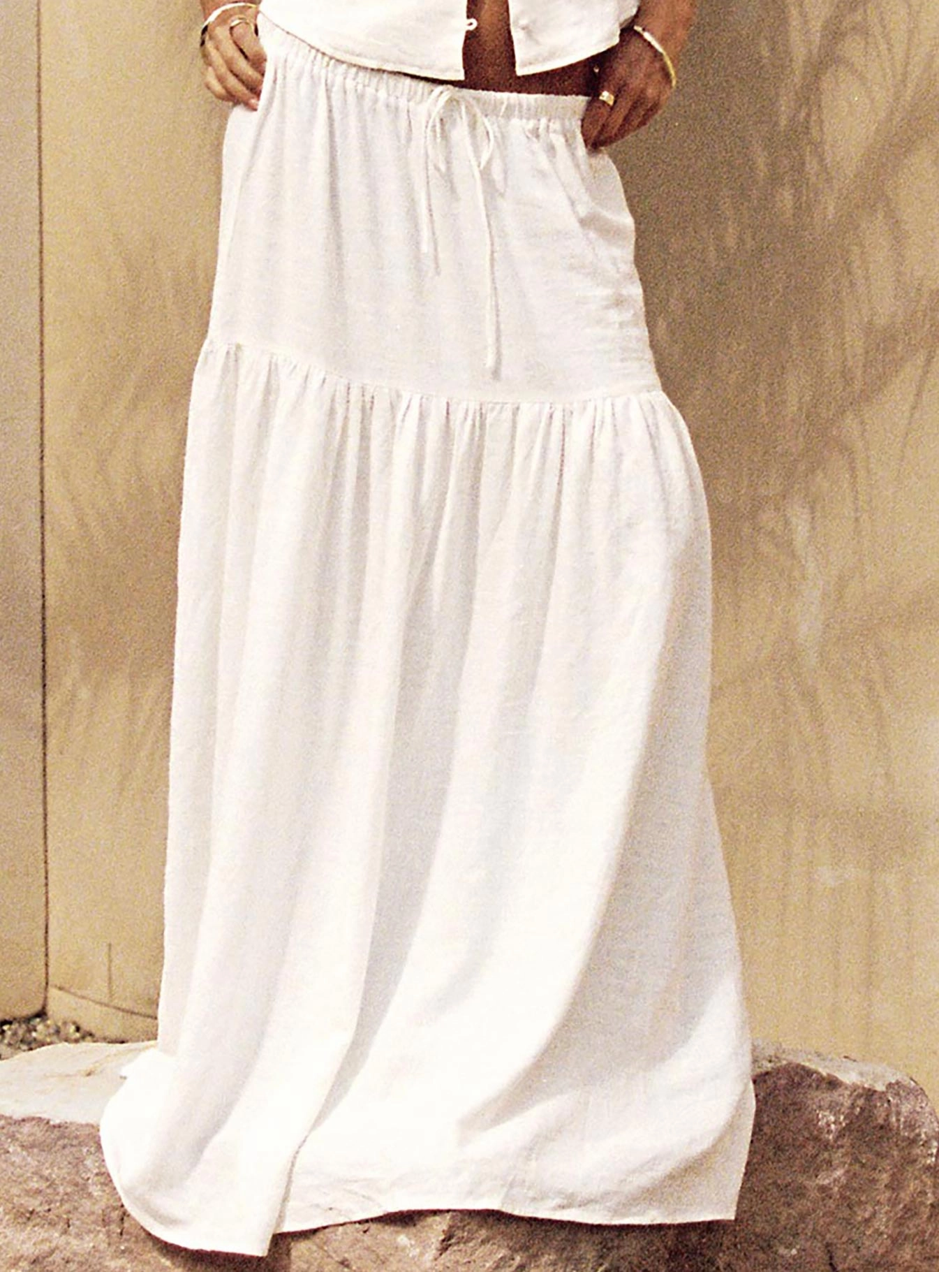 Tearose Linen Blend Maxi Skirt White Tonal Look Cozy Movement