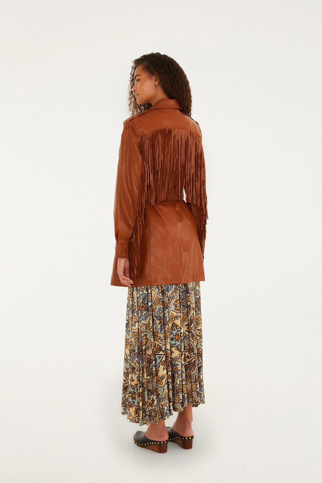 Brown Fringes Leather Coat Thermal regulation