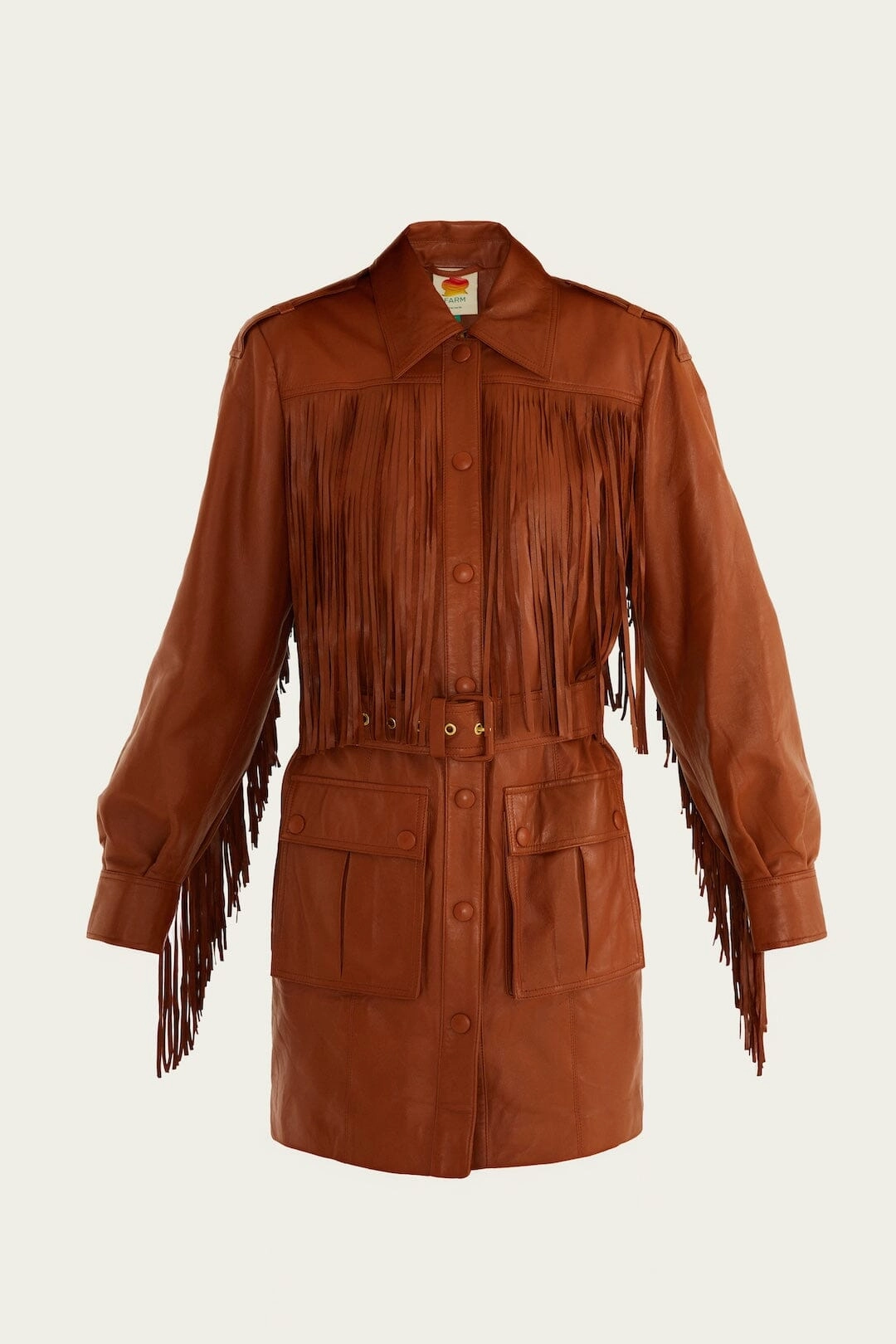 Brown Fringes Leather Coat Pastel Shade