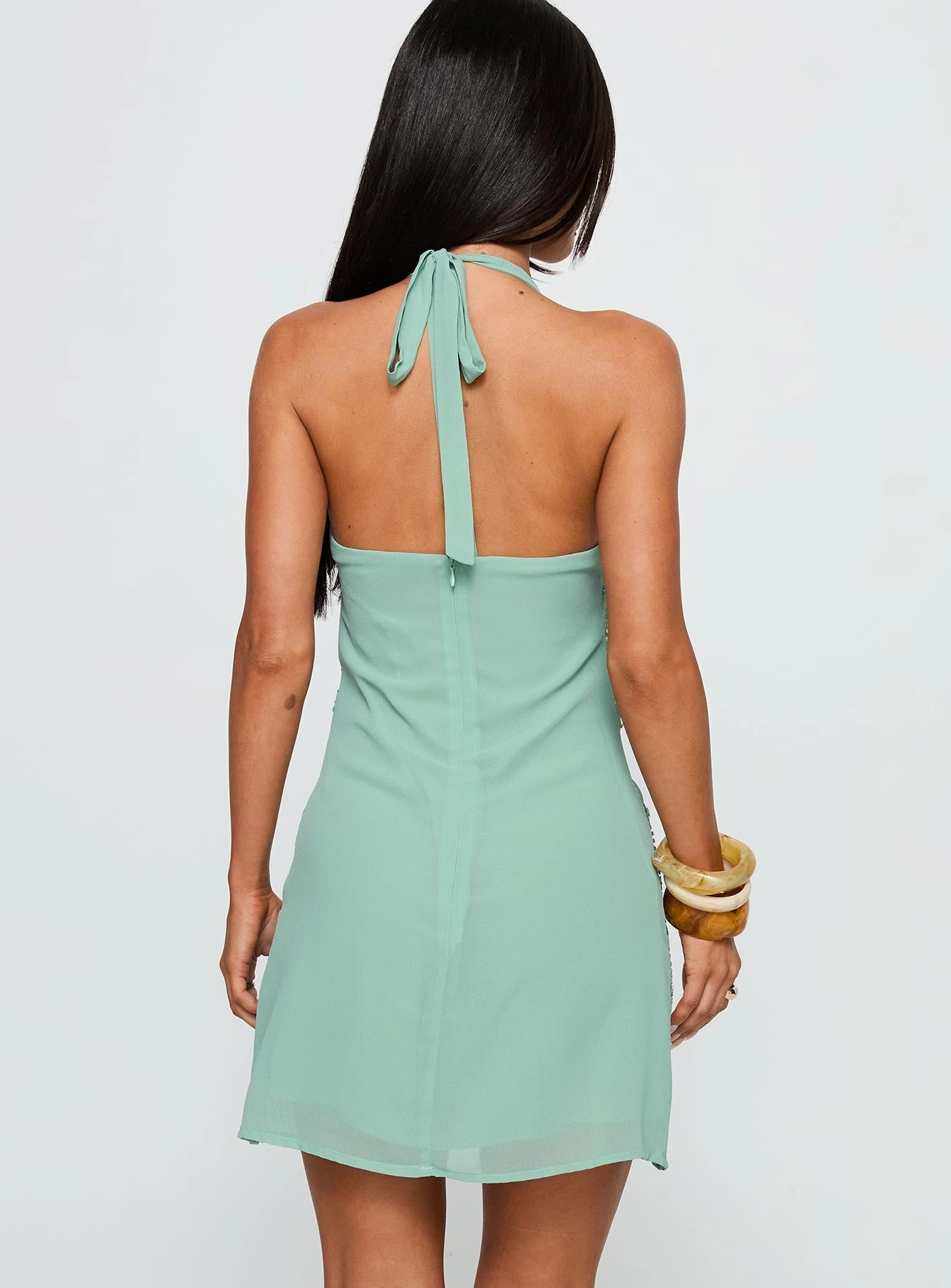 Simple Bow Telenova Halter Mini Dress Green