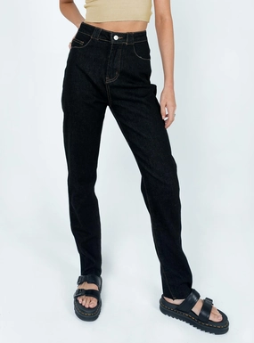 The Breanne 70s High Rise Jean Black Distressed Details