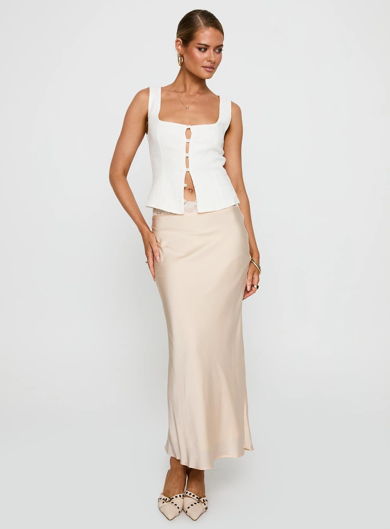 Contrast Panel personalized option The Charmaine Maxi Skirt Cream