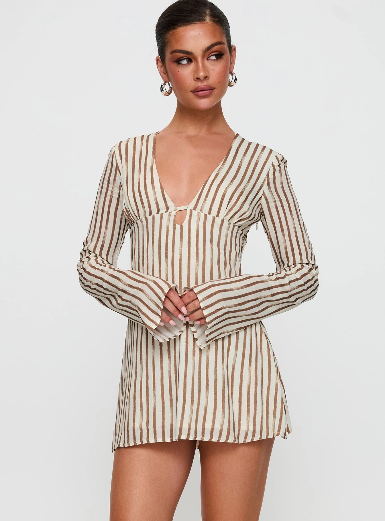 Warm Soft The Good Life Mini Dress Brown / White Stripe