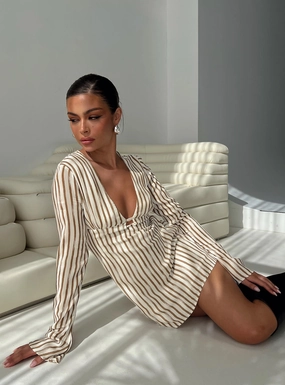 Business casual The Good Life Mini Dress Brown / White Stripe