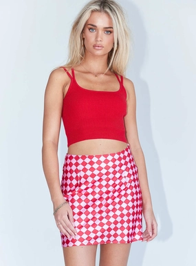 The Joan Checkerboard Mini Skirt Pink Active Wear