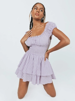 The Love Galore Playsuit Purple Gingham Flattering Cut Wear Elastic Fit