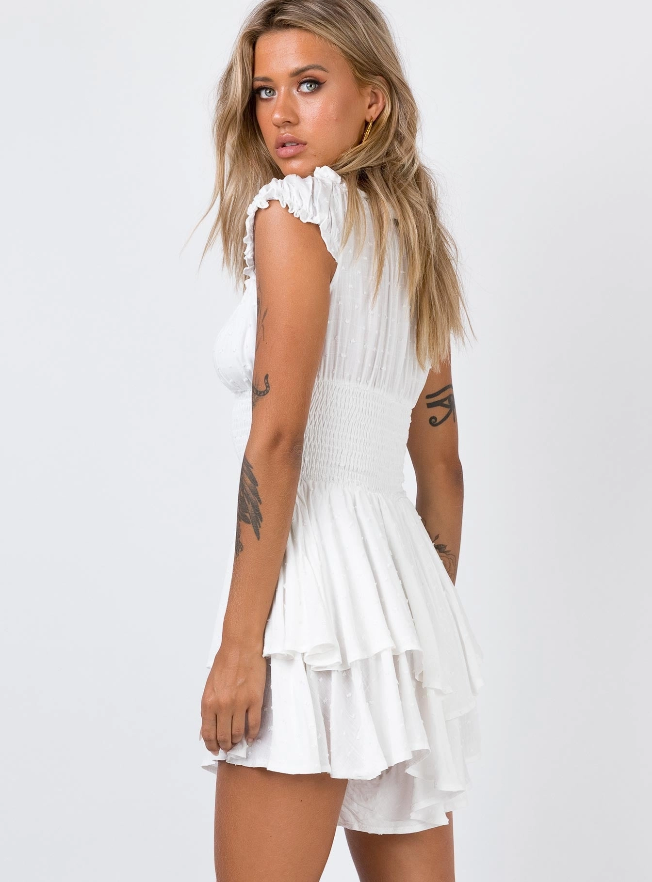 Minimalist Style Fitted waist The Love Galore Playsuit White
