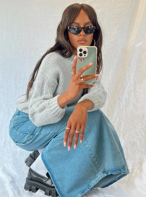 The Ragged Priest Carpenter Maxi Skirt Mid Blue Subtle Details