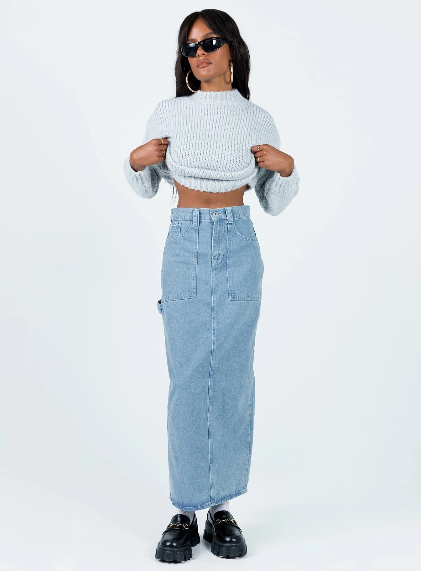 The Ragged Priest Carpenter Maxi Skirt Mid Blue Fashion Detail