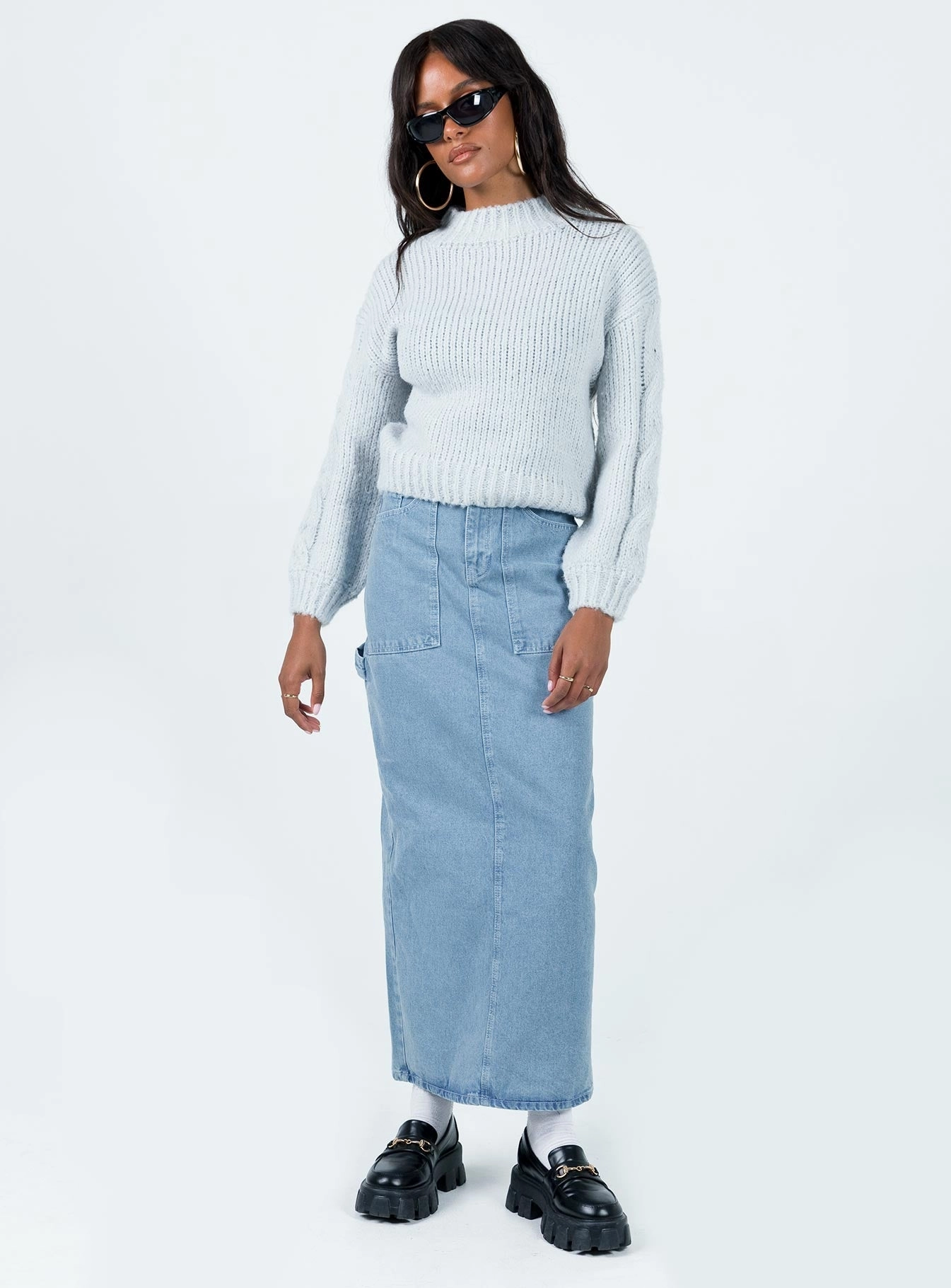 Versatile Fit Elegant Texture The Ragged Priest Carpenter Maxi Skirt Mid Blue