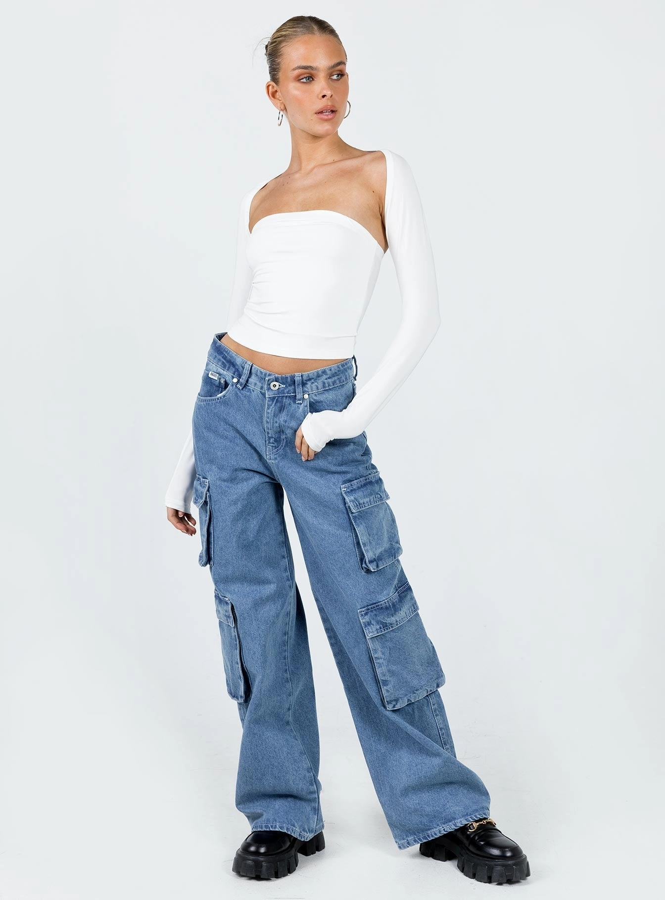 The Ragged Priest Mid Blue Combat Jeans Organic Cotton Mid Blue Beach Day Versatile Soft Lightweight Morning Stroll