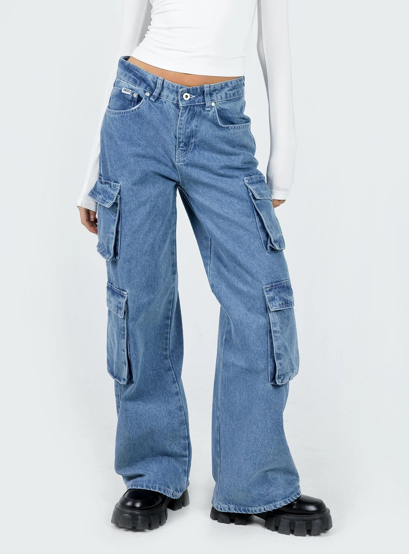 The Ragged Priest Mid Blue Combat Jeans Organic Cotton Mid Blue Travel Outfit Student Outfit Lightweight