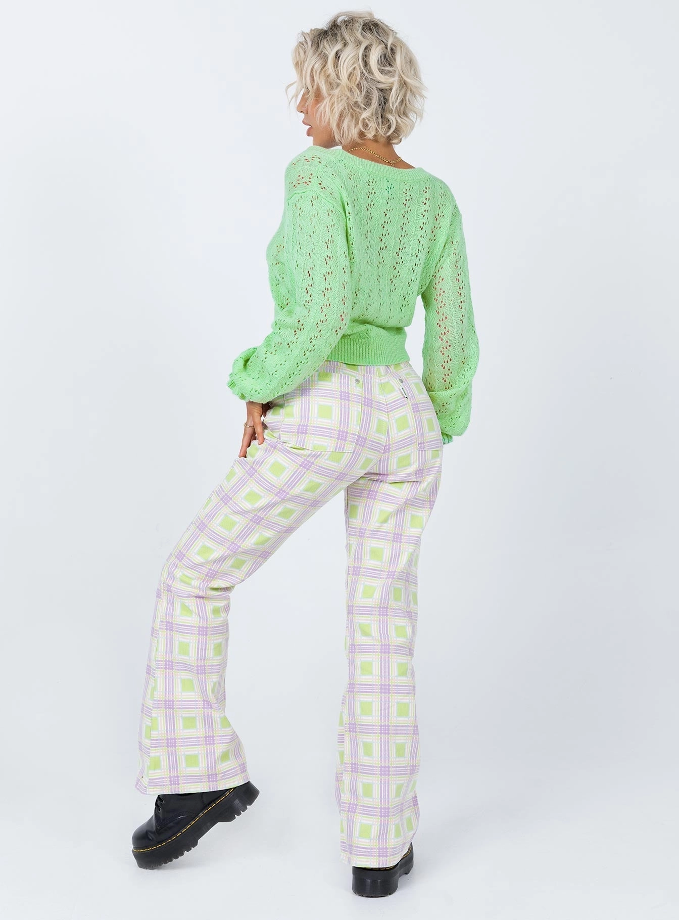 The Ragged Priest Trail Denim Jeans Green Check Elegant Vibrant Textured