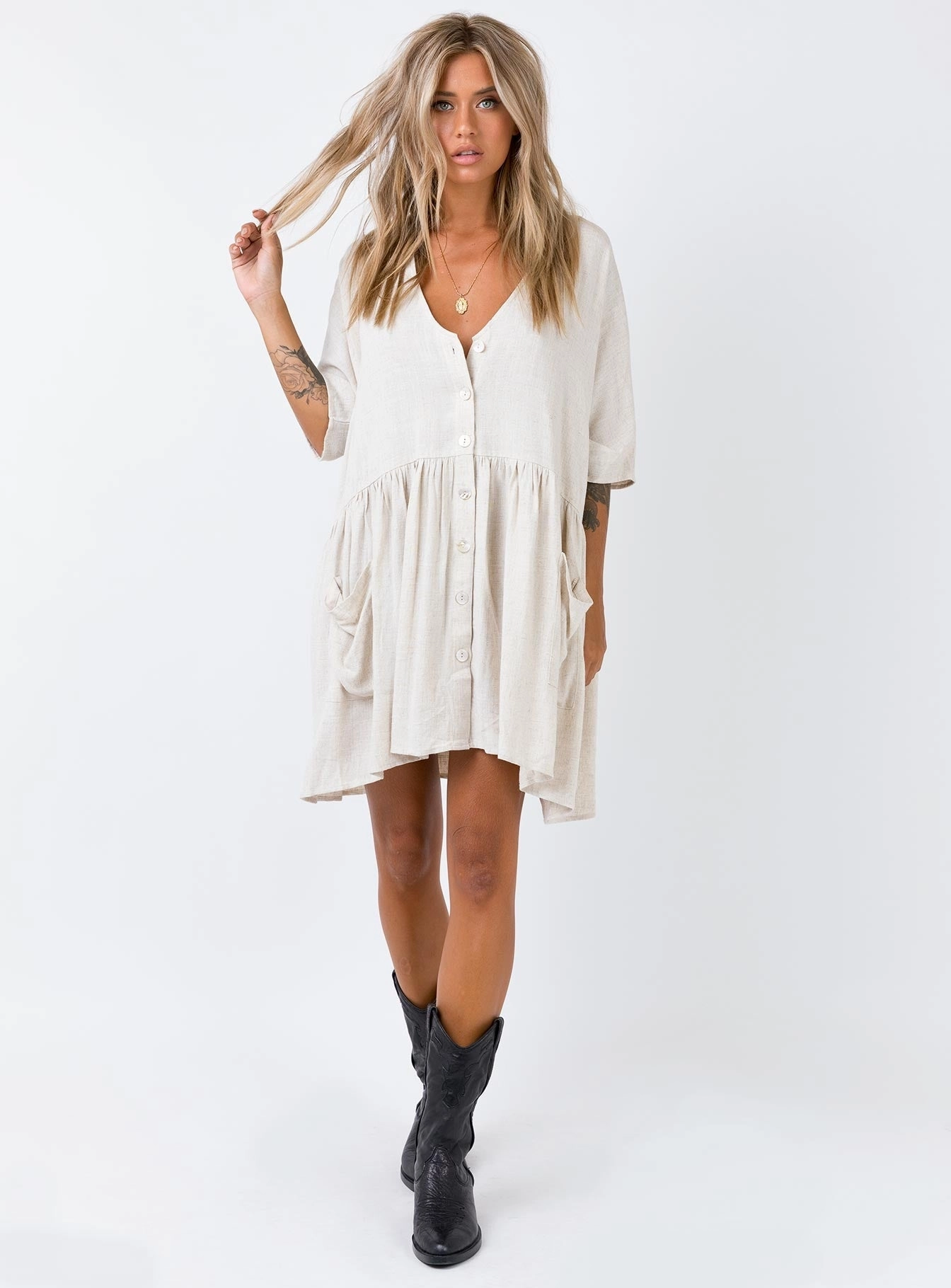 Trendy wrap gown The Sandy Mini Dress Natural Lower Impact