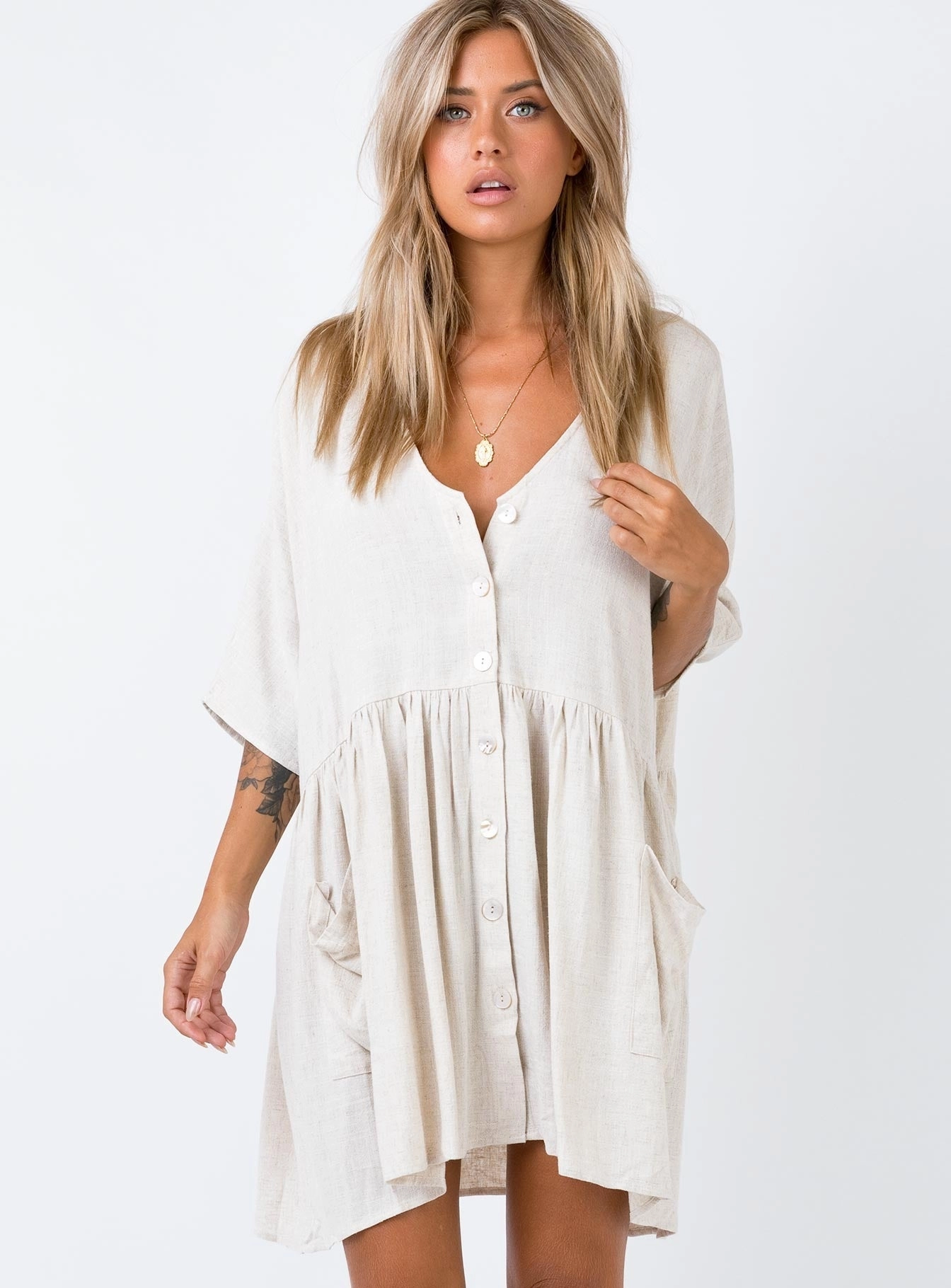 All-Day Wear Peplum-Style The Sandy Mini Dress Natural Lower Impact