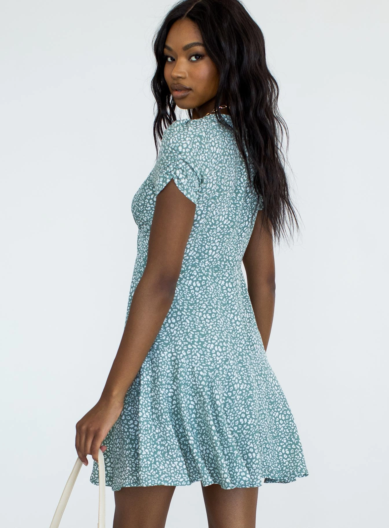 The Sting Mini Dress Green Leopard Chic Tailoring Formed Look