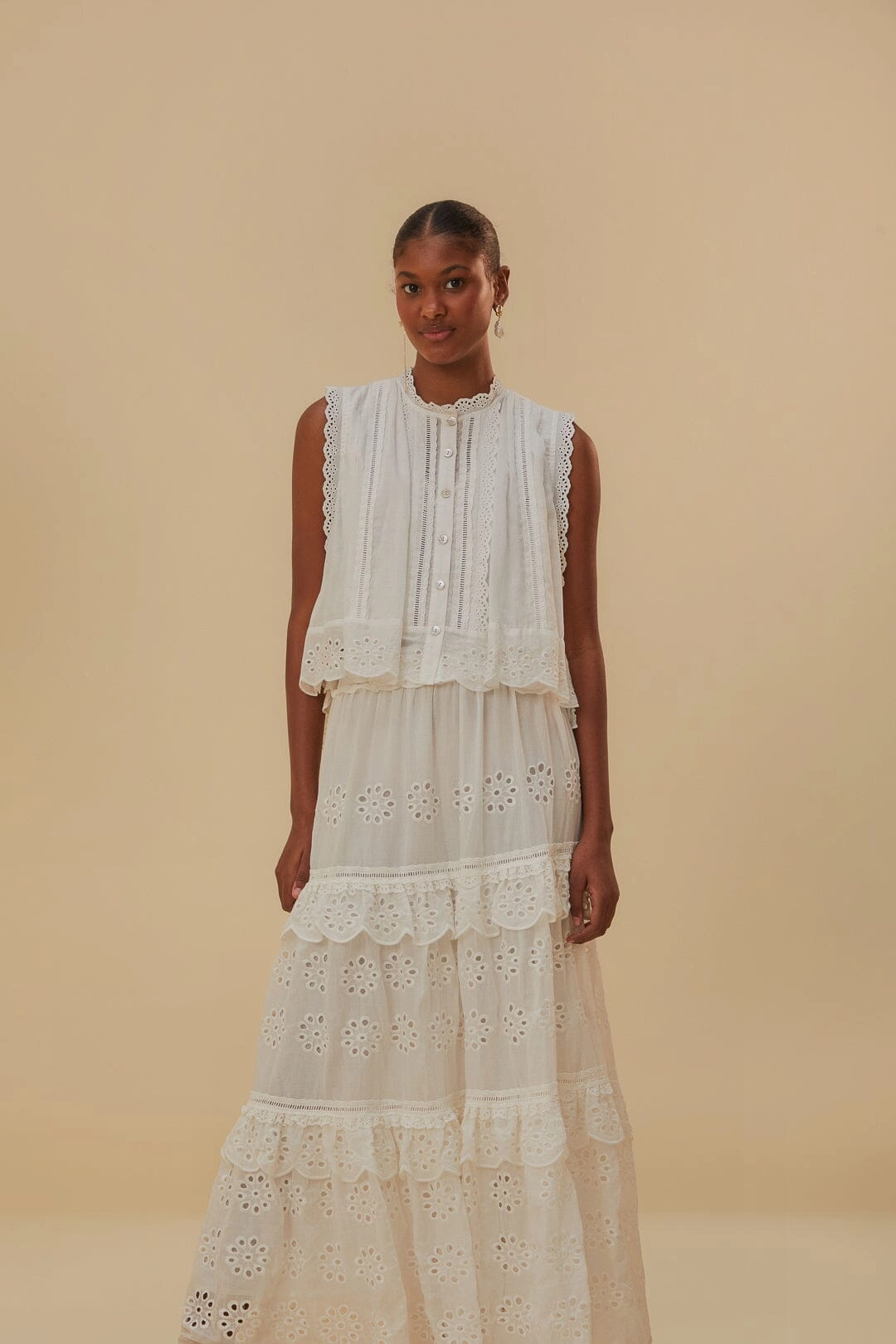 Off-White Low Waist Organic Cotton Maxi Skirt ribbed texture
