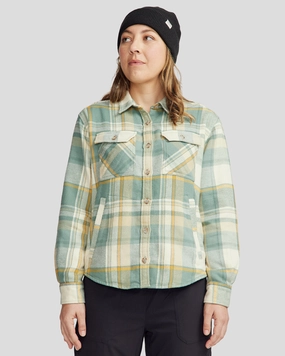 Women??s Huntly Long Sleeve Shirt - Cabin Plaid Light Forest Layered Look