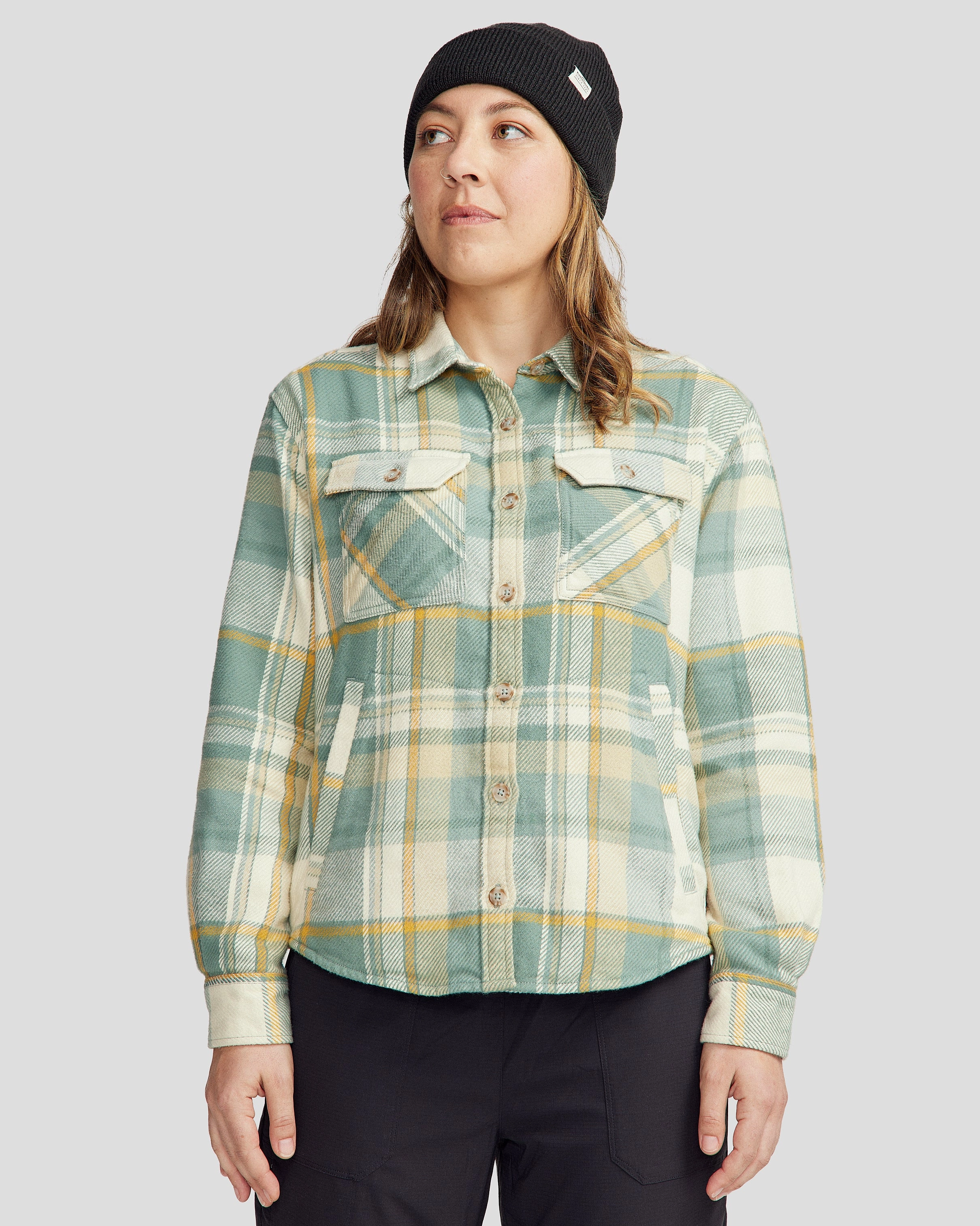 Cooling Mesh Lining Women??s Huntly Long Sleeve Shirt - Cabin Plaid Light Forest