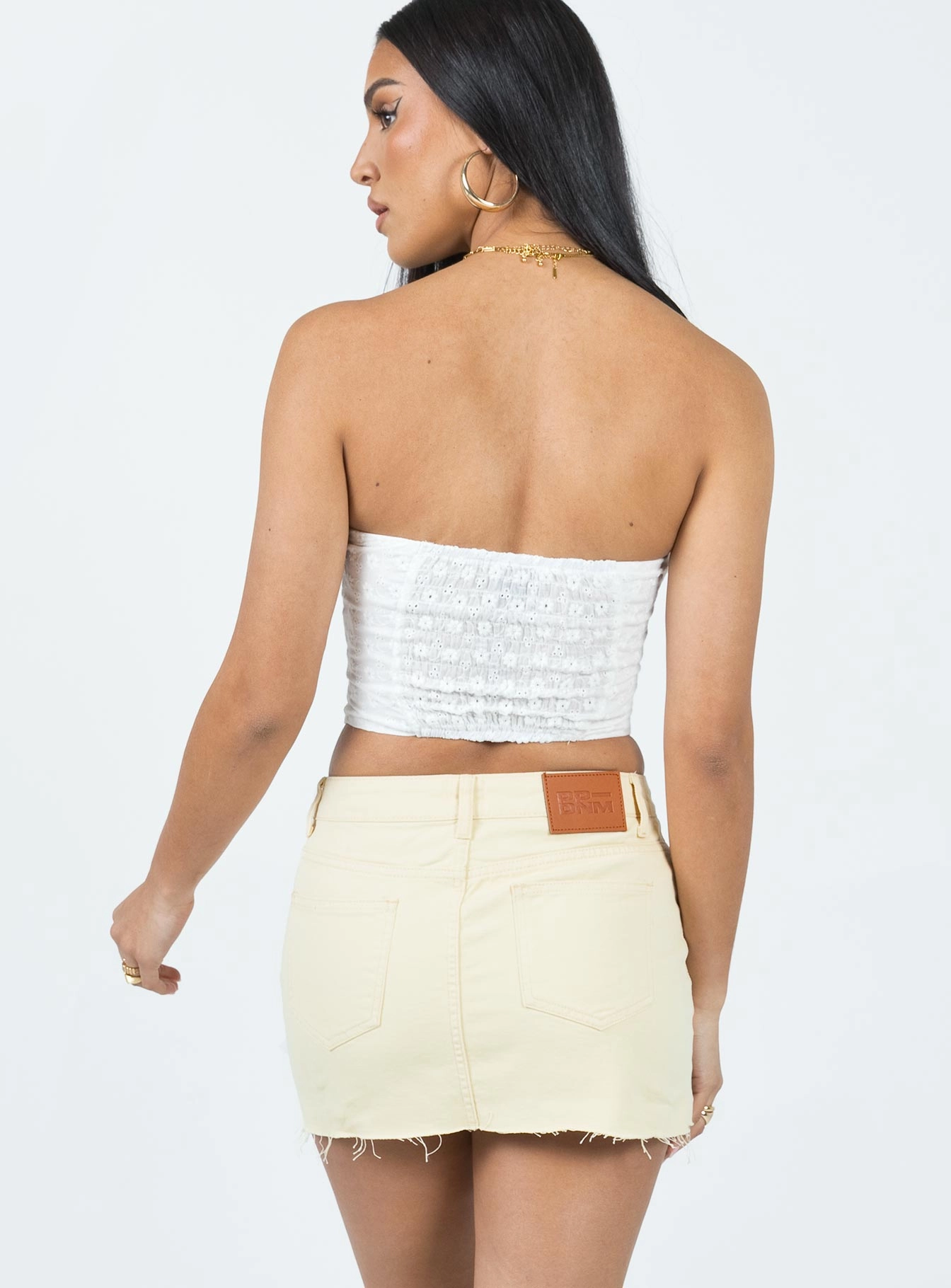 Tianna Cream Denim Mini Skirt Mid Rise Quick Dry Technology Road Trip