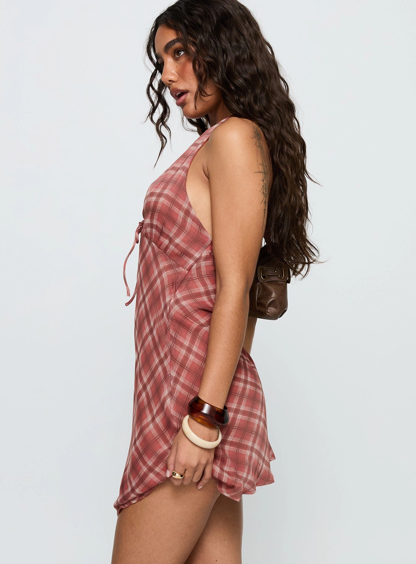Laraline Halter Mini Dress Red Check Modern Wear