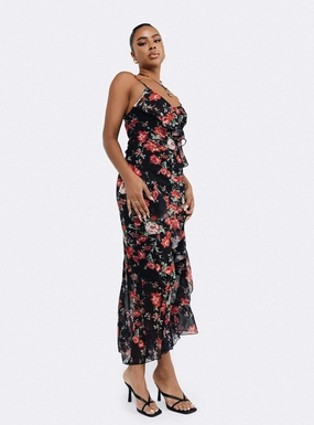 Ellian Maxi Dress Black / Multi Cool Draping