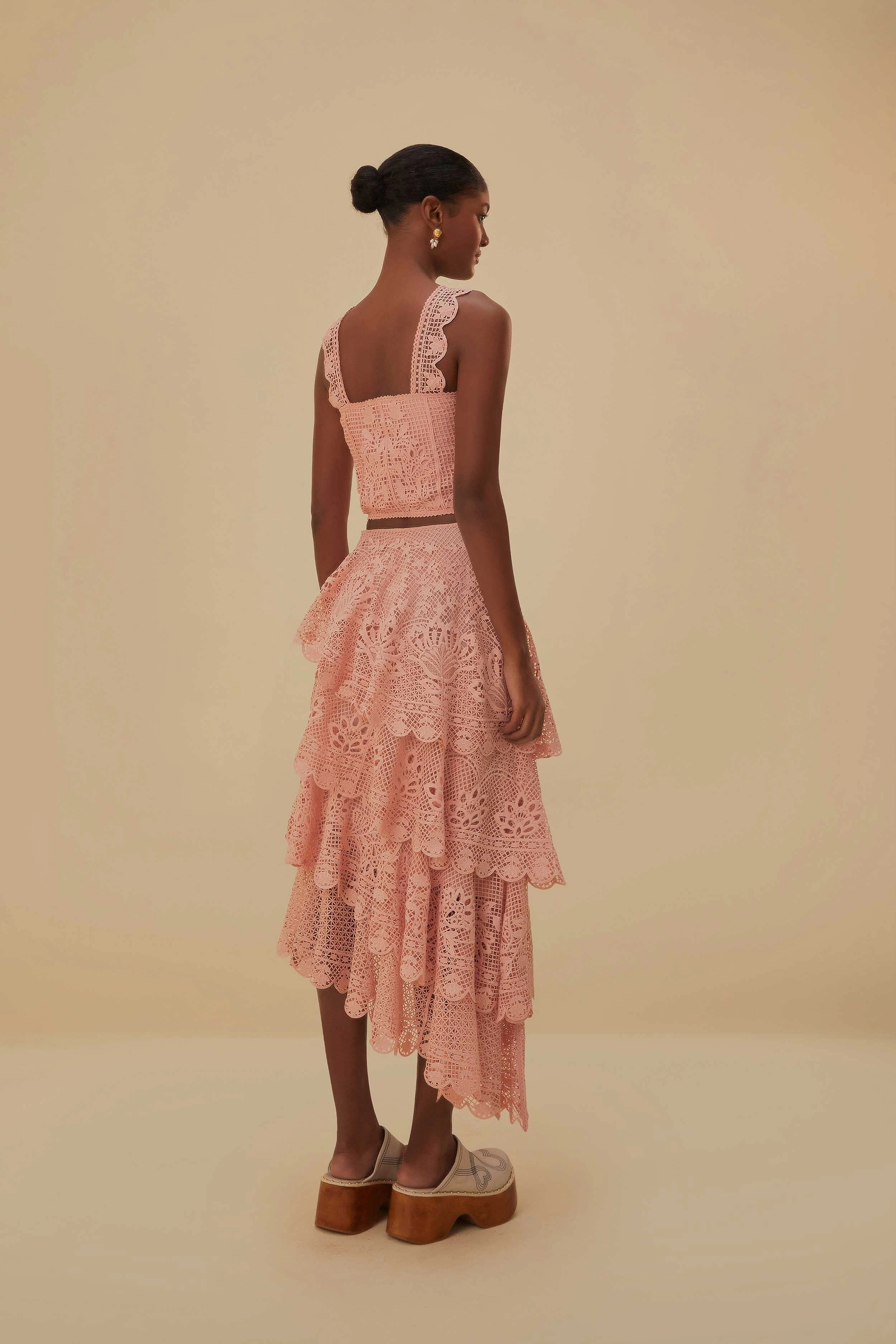 Layer Combo Local Artisan Light Pink Guipure Layered Maxi Skirt