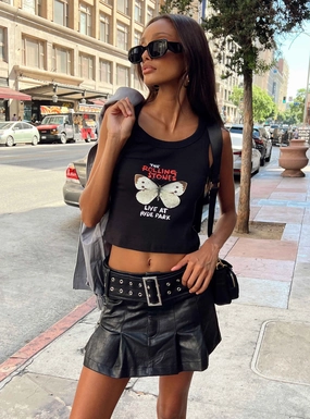 Contoured Waist Sporty Casual Emporium PU Mini Skirt Black