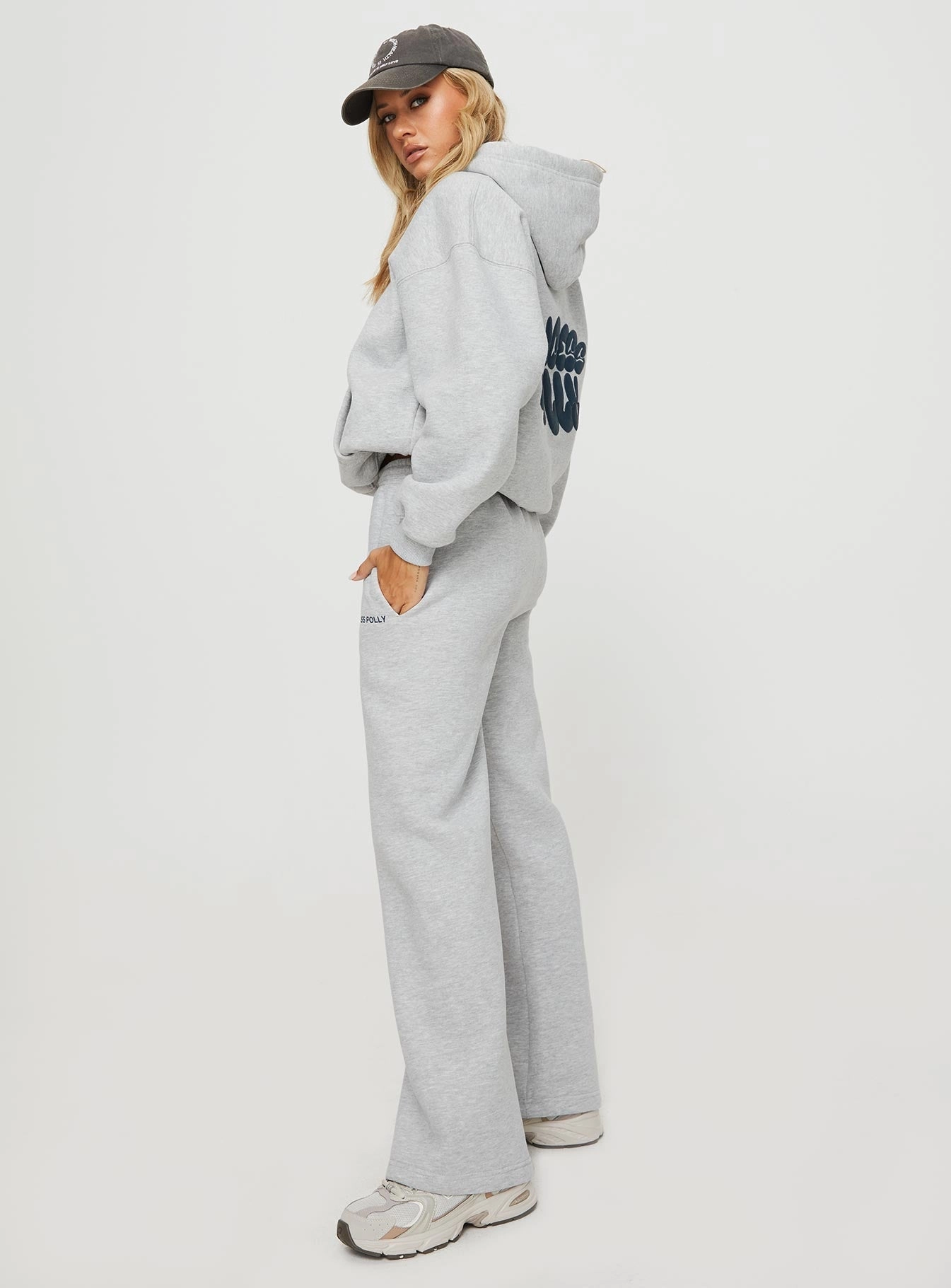 Quick Wash Princess Polly Straight Leg Track Pants Text Grey Marle