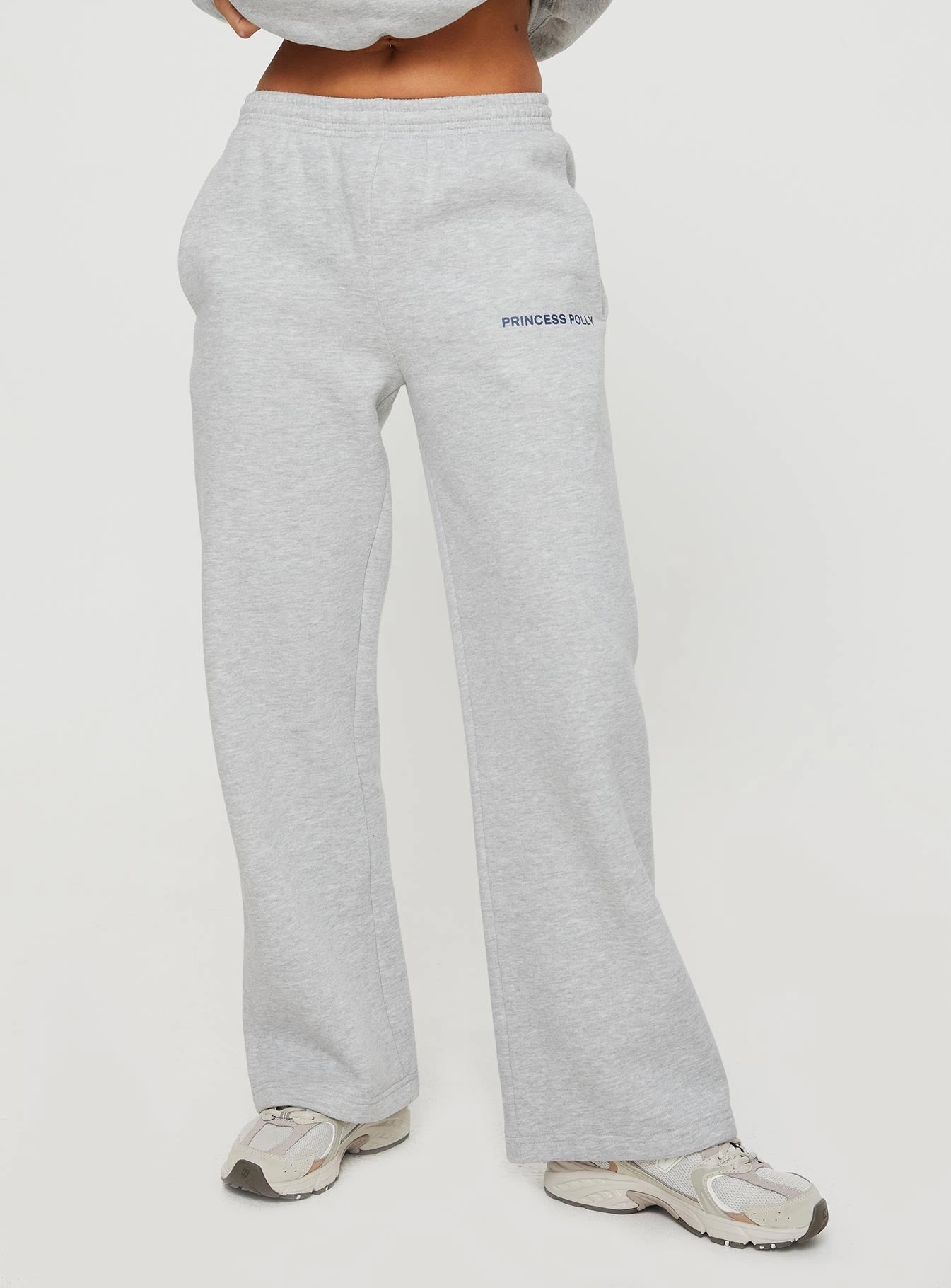 Princess Polly Straight Leg Track Pants Text Grey Marle Move Comfort Sporty Comfort Wear
