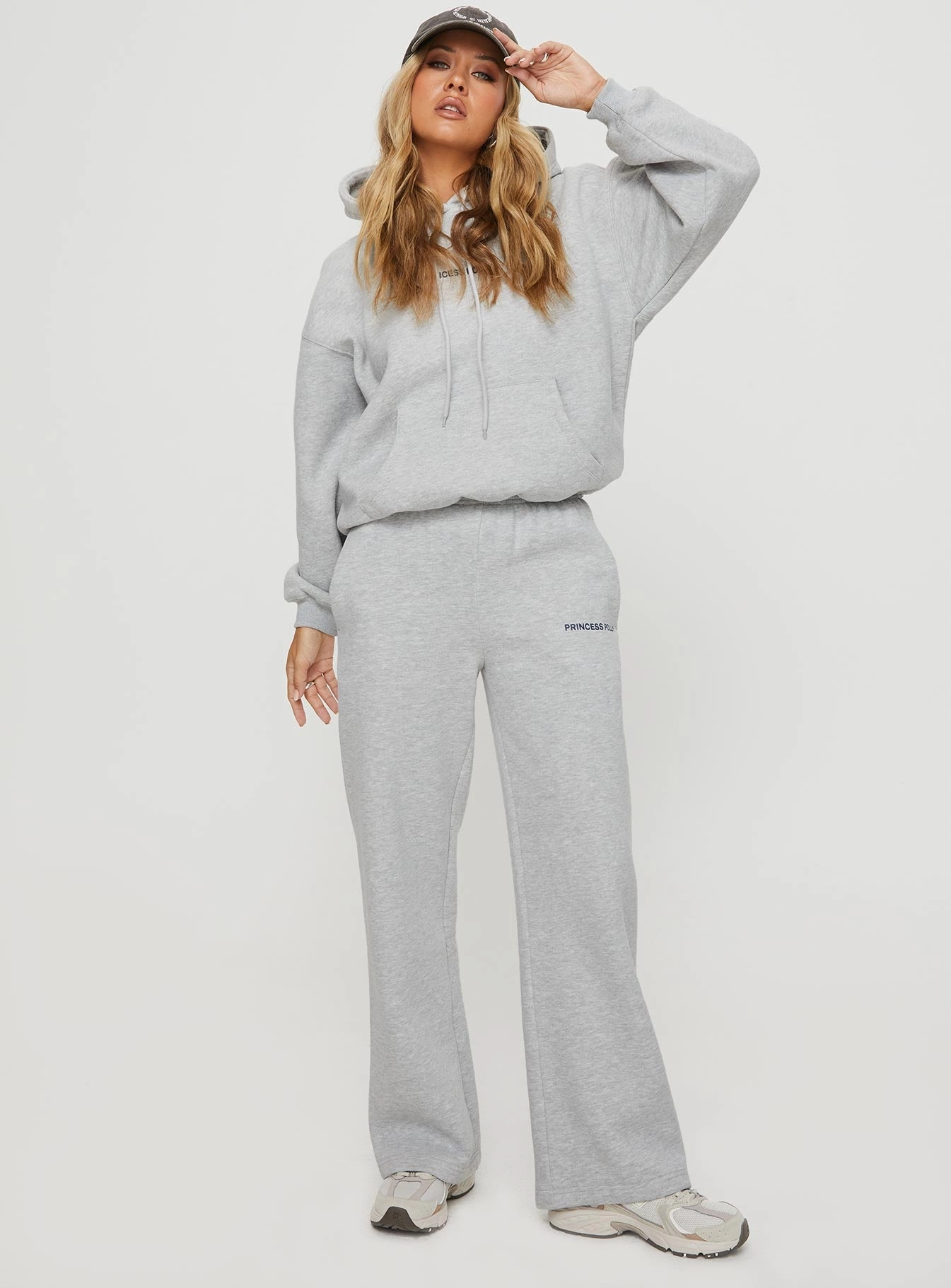 Ultra Soft Blend Princess Polly Straight Leg Track Pants Text Grey Marle