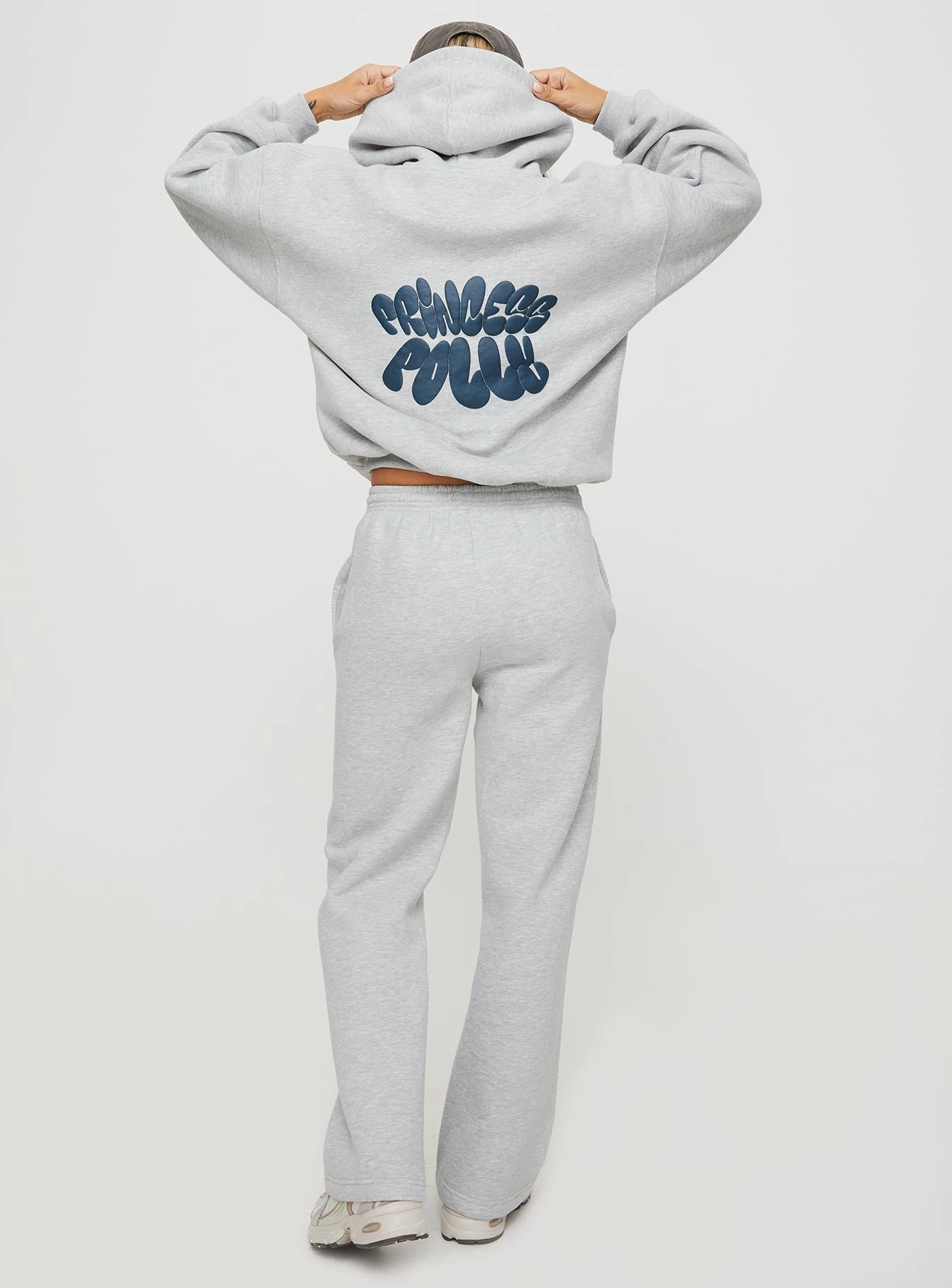 Princess Polly Straight Leg Track Pants Text Grey Marle Moisture wicking