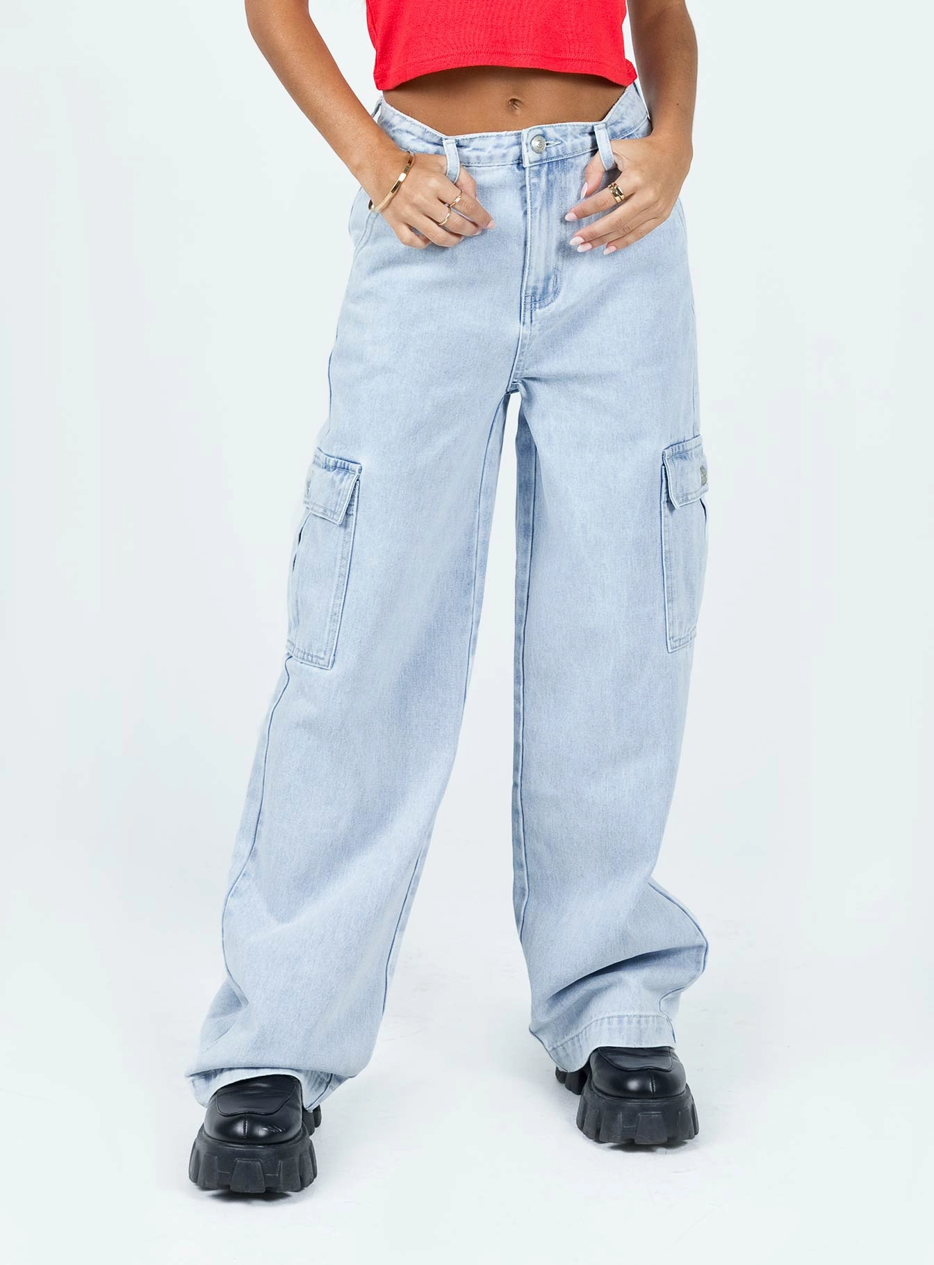 Marylou Cargo Jeans Light Wash Denim Loose Smooth Shopping Day