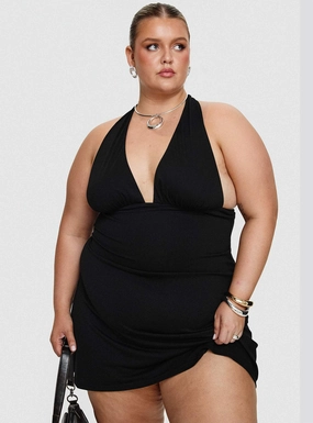 Lightweight-Comfort Tinisie Halter Mini Dress Black Curve