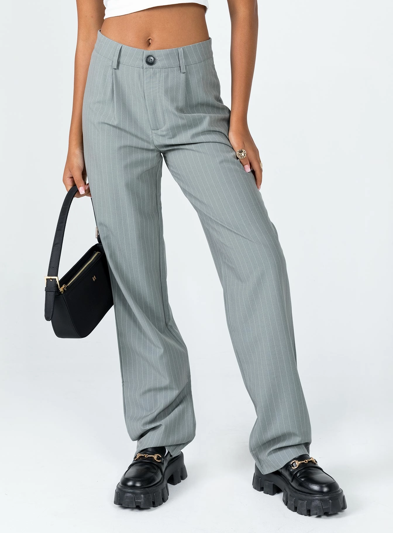 HighRiseWaistband Titius Pant Grey Pinstripe