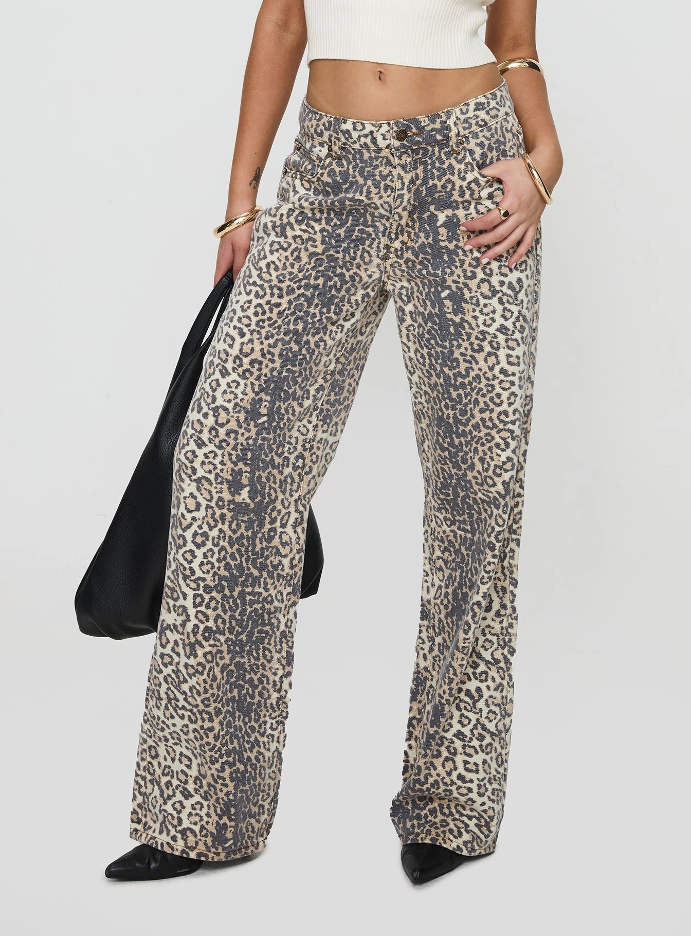 Top Model Low Rise Straight Leg Jeans Leopard Fade Timeless Cut