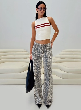Urban Mood Top Model Low Rise Straight Leg Jeans Leopard Fade