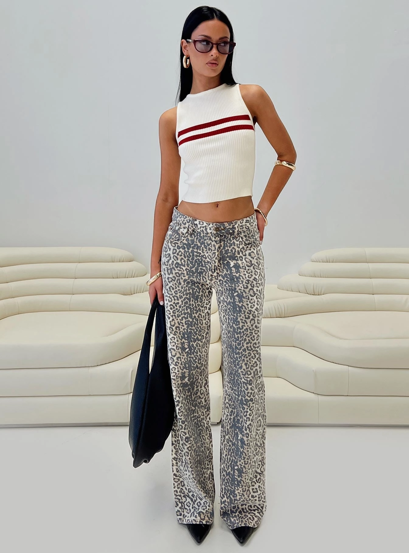 Urban Mood Top Model Low Rise Straight Leg Jeans Leopard Fade