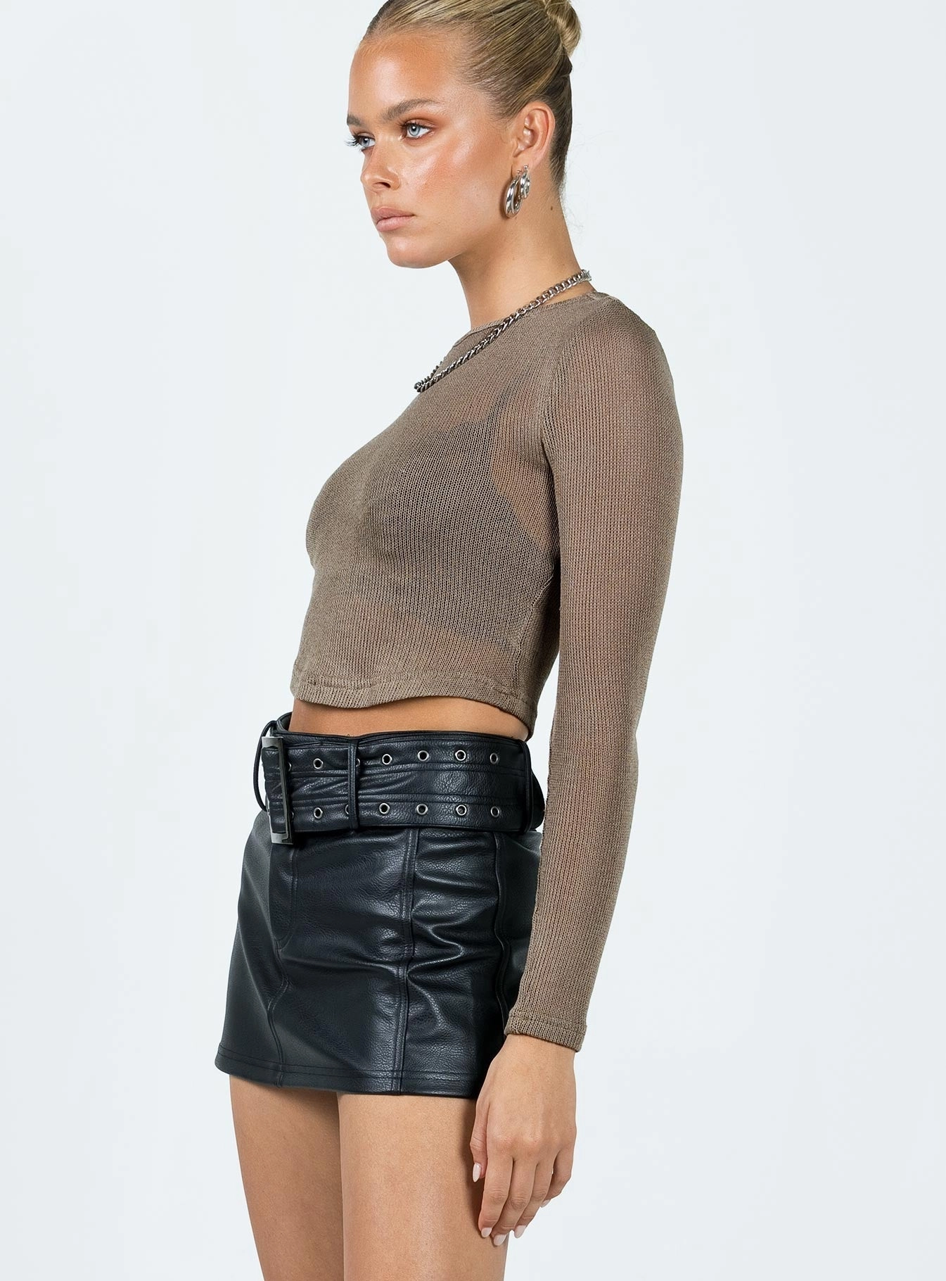 Torridon Eyelet Belt Faux Leather Mini Skirt Black button detail Tear Resistant Material