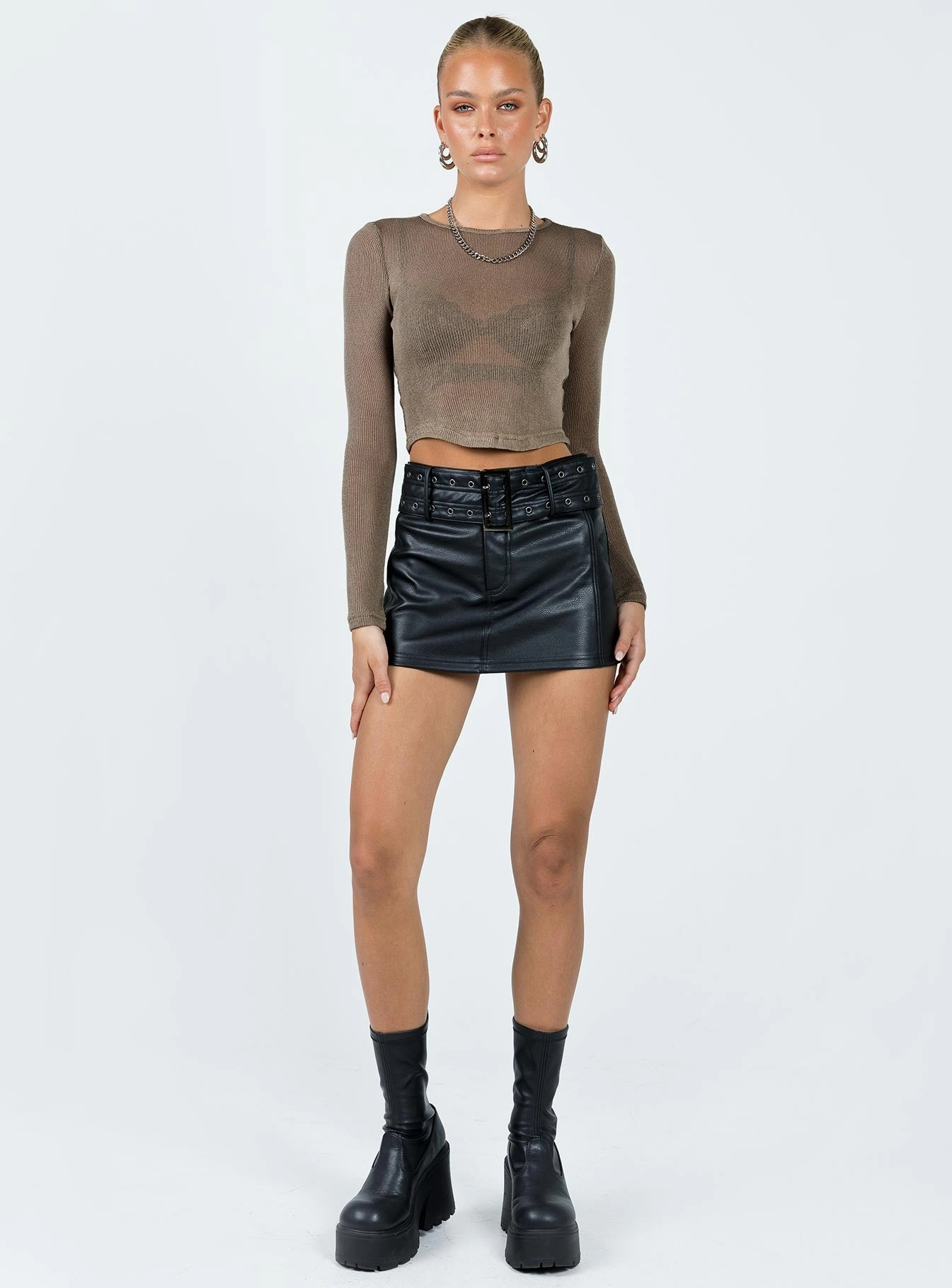 Torridon Eyelet Belt Faux Leather Mini Skirt Black Anti Pilling Treatment Mood Outfit