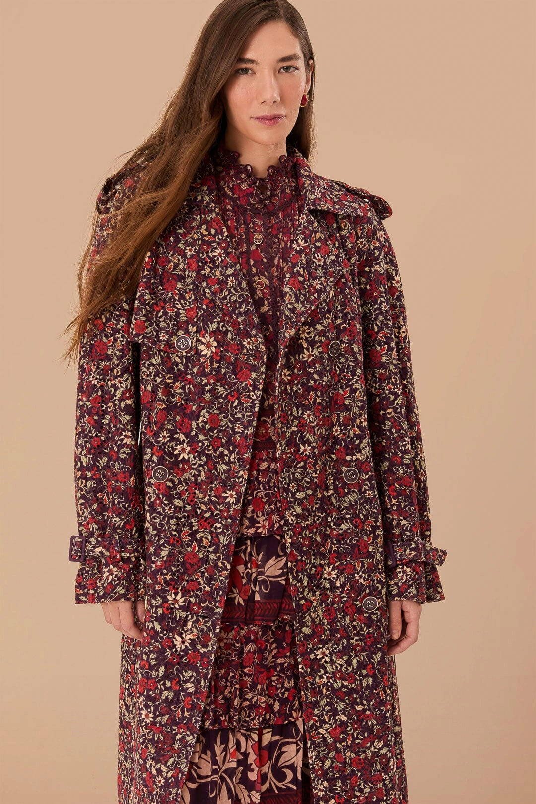 Purple Chelsea Garden Cotton Eyelet Trench Coat LaserCut Vents Crisp Clean Fit