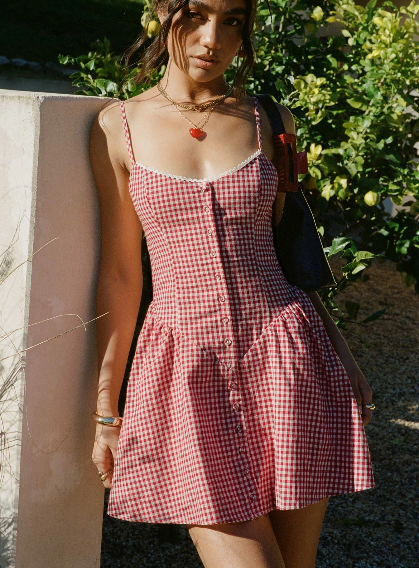 Toulouse Mini Dress Red Gingham Polished Cut