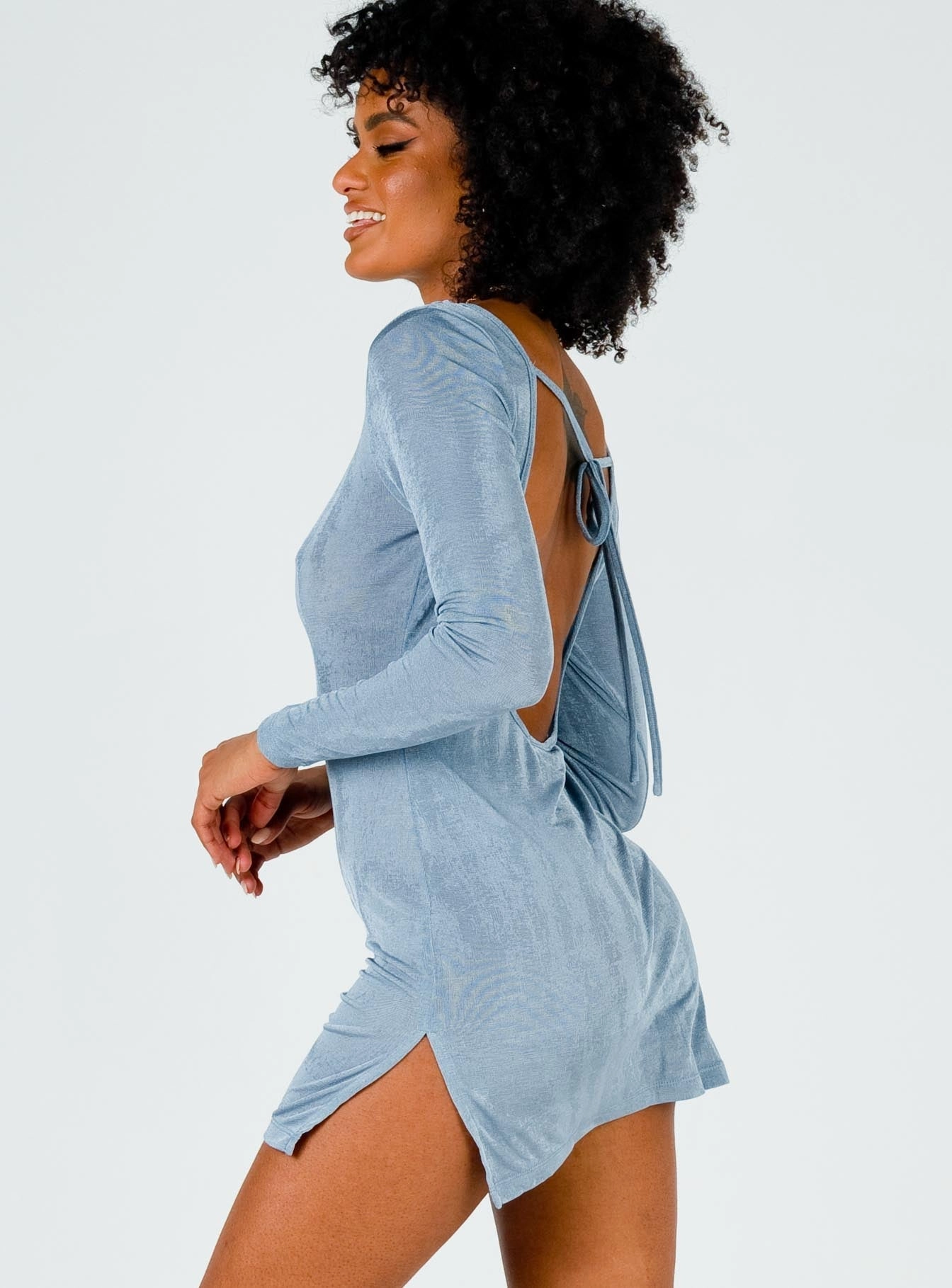 Montana Mini Dress Dusty Blue Hidden Pocket Balanced Light