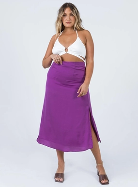 urban scene Dezi Satin Midi Skirt Purple